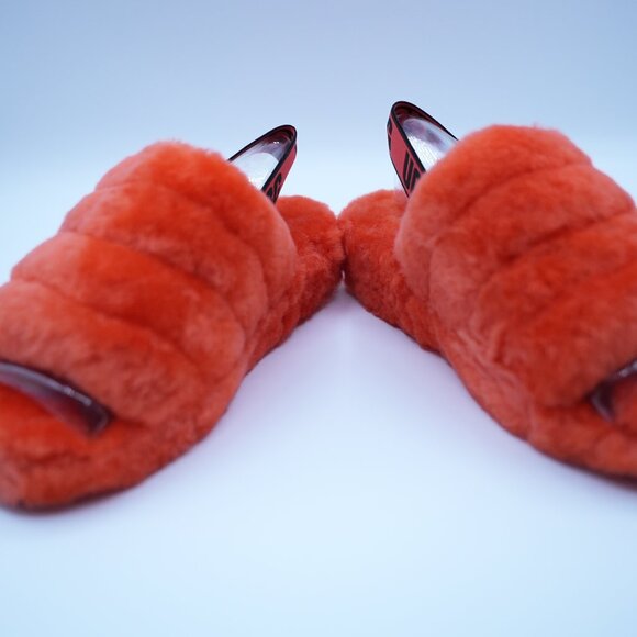 Ugg Fluff Yeah Slide Womens Size 6 Orange Fluffy Sandal Slingback Strap NWT - Picture 7 of 9